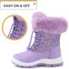 imageK KomForme Girls Glitter Snow Boots Kids Bungee Lacing Warm Faux FurLined AntiSlip Outdoor Winter Shoes ToddlerLittle KidBig KidPurple