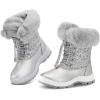 imageK KomForme Girls Glitter Snow Boots Kids Bungee Lacing Warm Faux FurLined AntiSlip Outdoor Winter Shoes ToddlerLittle KidBig KidSilver