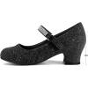 imageK KomForme Mary Jane Shoes with Low Heel Rhinestones Princess Flats Dress Pump Shoes for Little KidBig KidBlack Glitter