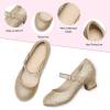 imageK KomForme Mary Jane Shoes with Low Heel Rhinestones Princess Flats Dress Pump Shoes for Little KidBig KidGold Glitter