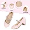 imageK KomForme Mary Jane Shoes with Low Heel Rhinestones Princess Flats Dress Pump Shoes for Little KidBig KidLight Pink