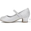 imageK KomForme Mary Jane Shoes with Low Heel Rhinestones Princess Flats Dress Pump Shoes for Little KidBig KidSilver Glitter