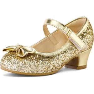 imageK KomForme Girls Dress Shoes Mary Jane Glitter 15 in Low Heel Wedding Party Princess Shoes for ToddlerLittleBig KidsGold