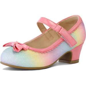 imageK KomForme Girls Dress Shoes Mary Jane Glitter 15 in Low Heel Wedding Party Princess Shoes for ToddlerLittleBig KidsRainbow
