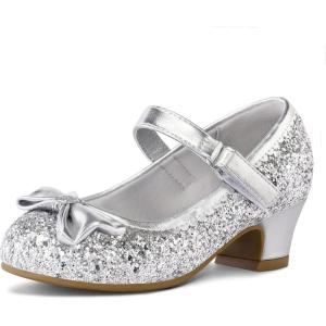 imageK KomForme Girls Dress Shoes Mary Jane Glitter 15 in Low Heel Wedding Party Princess Shoes for ToddlerLittleBig KidsSilver