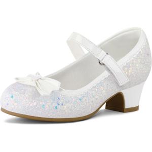 imageK KomForme Girls Dress Shoes Mary Jane Glitter 15 in Low Heel Wedding Party Princess Shoes for ToddlerLittleBig KidsWhite