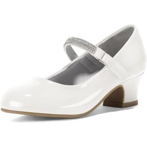 imageK KomForme Mary Jane Shoes with Low Heel Rhinestones Princess Flats Dress Pump Shoes for Little KidBig KidWhite