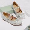 imageK KomForme Girls Bow Mary Jane Dress Shoes Ballet Princess Flats with Rhinestone Strap for Party Wedding School ToddlerLittle KidBig KidSilver Glitter
