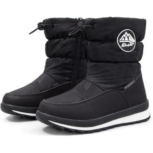 imageK KomForme Kids Snow Boots for Boys Girls Toddler Winter Outdoor Boots Waterproof with Fur Lined ToddlerLittle KidBig KidBlack Rain Cloth