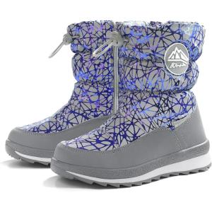 imageK KomForme Kids Snow Boots for Boys Girls Toddler Winter Outdoor Boots Waterproof with Fur Lined ToddlerLittle KidBig KidSpider Print Blue