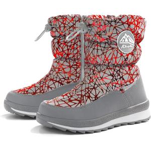 imageK KomForme Kids Snow Boots for Boys Girls Toddler Winter Outdoor Boots Waterproof with Fur Lined ToddlerLittle KidBig KidSpider Print Red