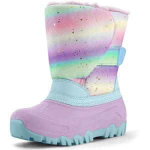 imageK KomForme Waterproof Girls Snow Boots with Faux Fur Lining Warm Winter Shoes for Kids ToddlerLittle KidBig KidGradient Glitter