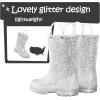 imageK KomForme Girls Rain BootsKids Glitter Waterproof Boots with Easyon HandlesSilver