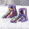 imageK KomForme Girls Winter Boots Sparkle Sequins Warm Snow Shoes Fur Lined Lightweight Comfy ToddlerLittle KidsBig KidsPurple