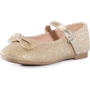 imageK KomForme Girls Ballet Flats NonSlip Soft Mary Jane Walking Party Dress Shoes for ToddlerLittle KidBig KidGold Glitter