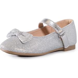 imageK KomForme Girls Ballet Flats NonSlip Soft Mary Jane Walking Party Dress Shoes for ToddlerLittle KidBig KidSilver Glitter