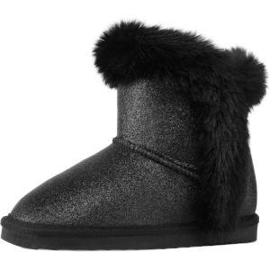 imageK KomForme Girls Snow Boots Warm Fur Lined Glitter Strap Winter Shoes Lightweight with HookandloopToddlerLittle KidsBig KidsBlack