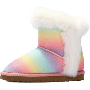 imageK KomForme Girls Snow Boots Warm Fur Lined Glitter Strap Winter Shoes Lightweight with HookandloopToddlerLittle KidsBig KidsNew Rainbow