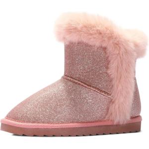 imageK KomForme Girls Snow Boots Warm Fur Lined Glitter Strap Winter Shoes Lightweight with HookandloopToddlerLittle KidsBig KidsPink