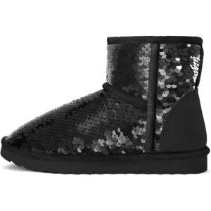 imageK KomForme Girls Winter Boots Sparkle Sequins Warm Snow Shoes Fur Lined Lightweight Comfy ToddlerLittle KidsBig KidsBlack