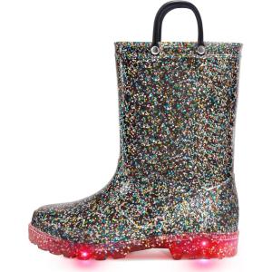 imageK KomForme Kids Rain Boots Waterproof Light up Boots with Easyon HandlesShiny Black