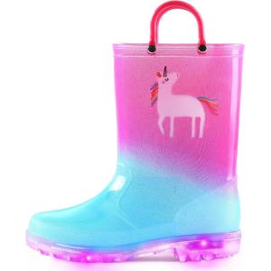 imageK KomForme Toddler Light Up Rain Boots for Girls Boys Waterproof Rain Boots with Handles OutdoorsBlue Pink Unicorn