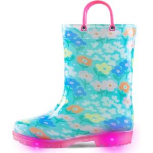 imageK KomForme Toddler Light Up Rain Boots for Girls Boys Waterproof Rain Boots with Handles OutdoorsGarden Flower
