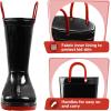 imageK KomForme Girls Boys Rain Boots Waterproof with Easy on Handles for ToddlerLittle KidBig KidBlackred