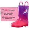 imageK KomForme Girls Boys Rain Boots Waterproof with Easy on Handles for ToddlerLittle KidBig KidPink Purple Unicorn