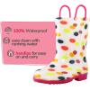 imageK KomForme Girls Boys Rain Boots Waterproof with Easy on Handles for ToddlerLittle KidBig KidWhite Dots