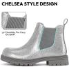 imageK KomForme Girls Glitter Ankle Boots Side Zipper Chelsea Booties Lug Sole ToddlerLittle KidsBig KidsSilver