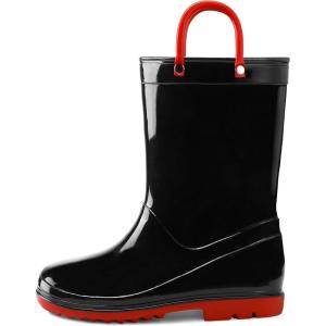 imageK KomForme Girls Boys Rain Boots Waterproof with Easy on Handles for ToddlerLittle KidBig KidBlackred