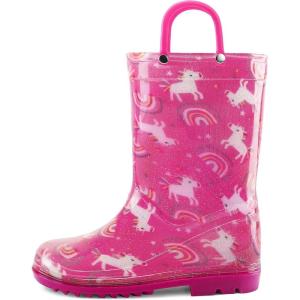 imageK KomForme Girls Boys Rain Boots Waterproof with Easy on Handles for ToddlerLittle KidBig KidPink Unicorn