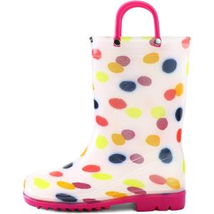 imageK KomForme Girls Boys Rain Boots Waterproof with Easy on Handles for ToddlerLittle KidBig KidWhite Dots