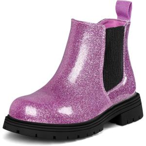 imageK KomForme Girls Glitter Ankle Boots Side Zipper Chelsea Booties Lug Sole ToddlerLittle KidsBig KidsPurple