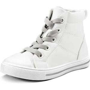 imageK KomForme Kids Sneakers for Boys and Girls Toddler Canvas High Top Walking Causal Shoes with ZipperWhitepu