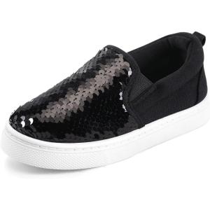 imageK KomForme Toddler Slip on Sneakers Girls Sparkle Sequins Canvas Walking ShoesBlack