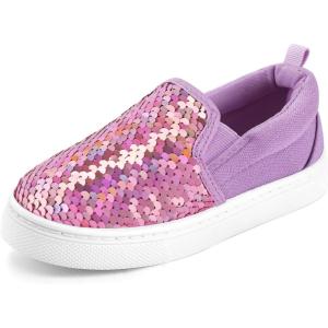 imageK KomForme Toddler Slip on Sneakers Girls Sparkle Sequins Canvas Walking ShoesPurple