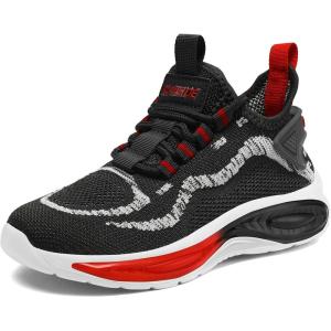 imageRUNSIDE Boys Girls Sneakers Lace up Kids Tennis Shoes for WalkingRunning Lightweight Breathable Gym Shoes Outdoor Little KidBig KidBlackRed