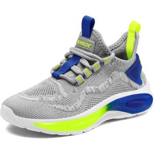 imageRUNSIDE Boys Girls Sneakers Lace up Kids Tennis Shoes for WalkingRunning Lightweight Breathable Gym Shoes Outdoor Little KidBig KidGrey