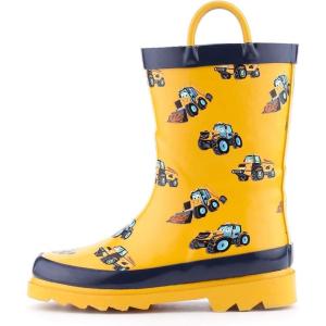 imageK KomForme Toddler Boy Rubber Rain BootsWaterproof with Easyon HandlesYellow CarSize 5M