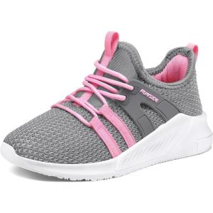 imageRUNSIDE Boys Girls Tennis Shoes Kids Lightweight Breathable Sneakers Laceup Running Athletic Shoes for ToddlerLittle KidBig KidGrey Pink