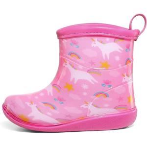 imageK KomForme Toddler Rain Boots Baby Easyon Rain Shoes Lightweight Waterproof for Boys and GirlsLight Pink Unicorn