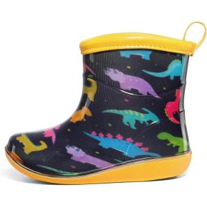imageK KomForme Toddler Rain Boots Baby Easyon Rain Shoes Lightweight Waterproof for Boys and GirlsYellow Dinosaur