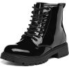 imageK KomForme Boys Girls Ankle Boots Lace Up Side Zipper Waterproof Combat Shoes ToddlerLittle KidBig KidBlack Patent