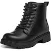 imageK KomForme Boys Girls Ankle Boots Lace Up Side Zipper Waterproof Combat Shoes ToddlerLittle KidBig KidBlack Pu