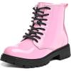 imageK KomForme Boys Girls Ankle Boots Lace Up Side Zipper Waterproof Combat Shoes ToddlerLittle KidBig KidPink Patent