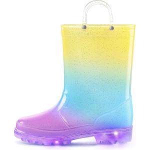 imageK KomForme Toddler Light Up Rain Boots for Girls Boys Waterproof Rain Boots with Handles OutdoorsGradient Yellow Purple