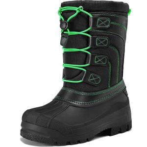 imageK KomForme Snow Boots for Boys and Girls Outdoor Waterproof Fur Lined Warm Shoes ToddlerLittle KidBig KidBlackGreen