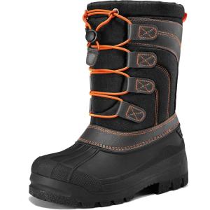 imageK KomForme Snow Boots for Boys and Girls Outdoor Waterproof Fur Lined Warm Shoes ToddlerLittle KidBig KidBlackGreyOrange